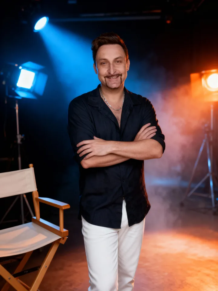 Studioporträt mit farbigem Filmlicht